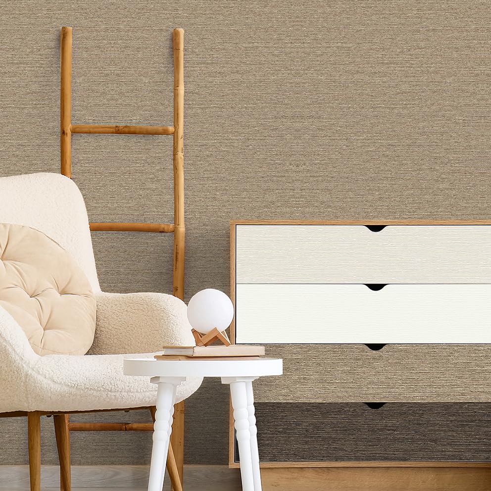 Grasscloth Peel & Stick Real Woven Striped Textured Wallpaper - view 6