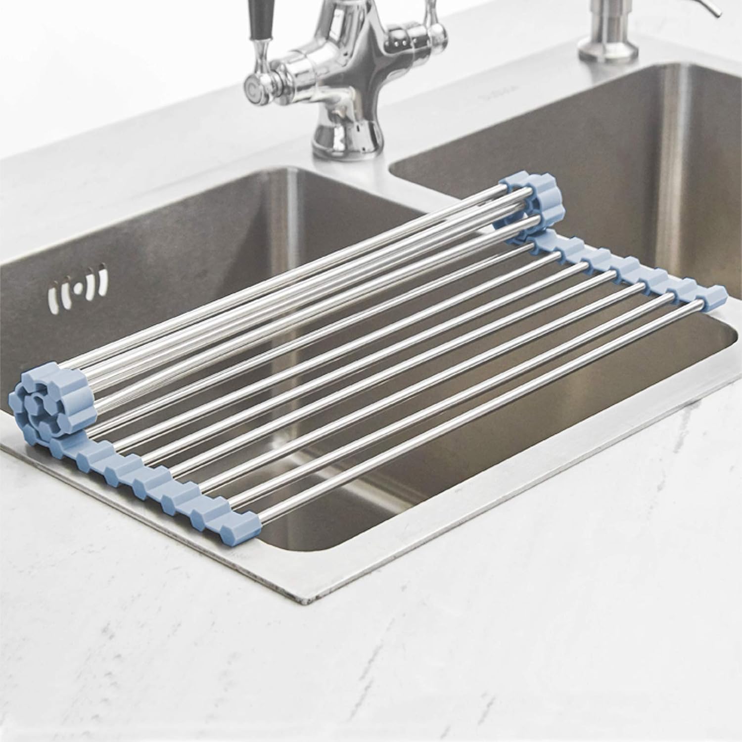 Over The Sink Dish Drying Rack, Roll Up Dish Drying Rack Kitchen Dish Rack Stainless Steel Sink Drying Rack, Foldable Dish Drainer, 17.5''x11.8'' - view 5