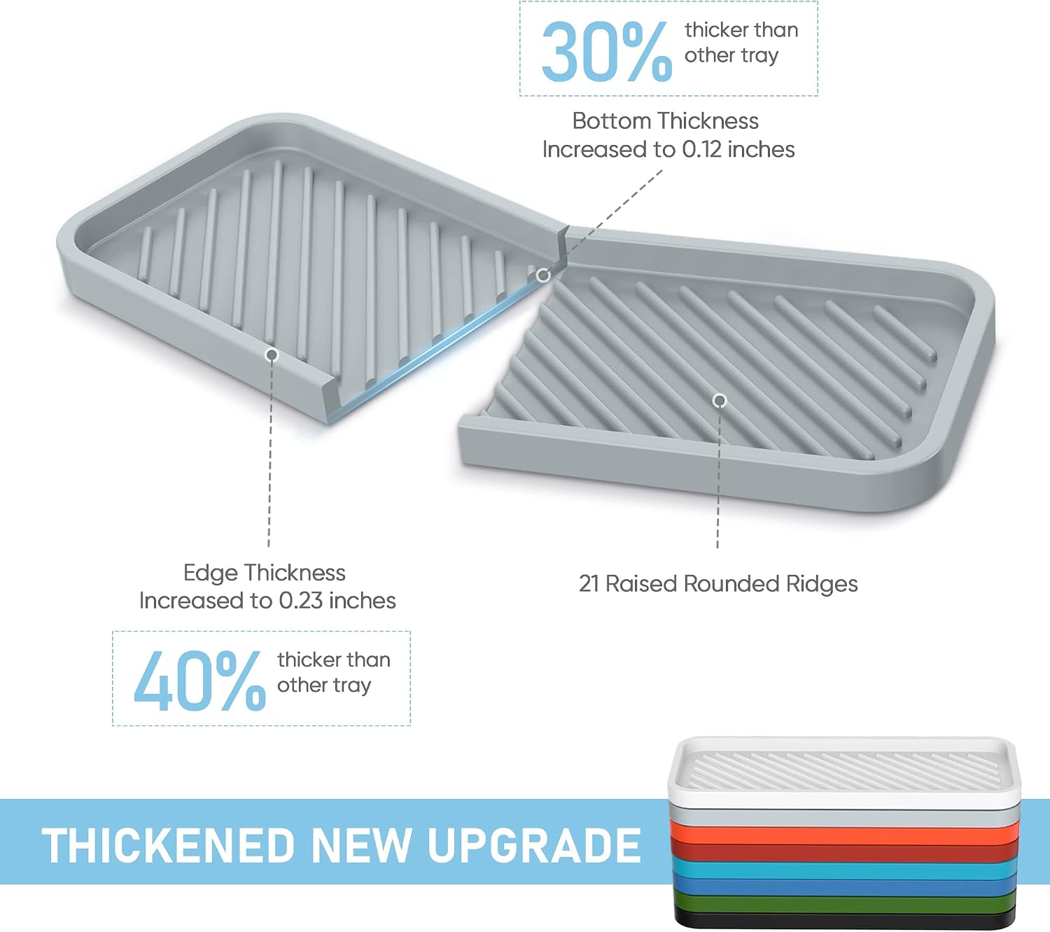 Kitchen sink organizer tray, 2 pack silicone sponge holder for sink bathroom, silicone soap/sink/drip tray, small mats for kitchen counter, soap dish tray for dispenser bottle, dishwashing accessories - view 2
