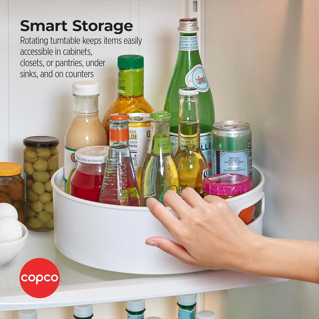 12 inch non-skid lazy susan turntable organizer for cabinet, kitchen, pantry, bathroom - smooth-glide rotating storage with raised rim and handles - view 6
