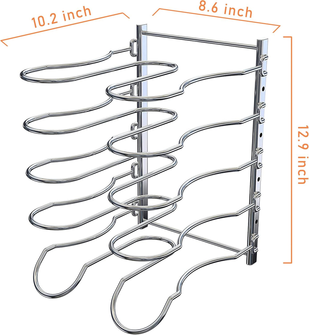 Heavy Duty Pan Rack, Pot Lid Rack, Kitchen Cabinet Pantry Cookware Organizer Rack Holder with 5 Adjustable Dividers, Chrome - view 2
