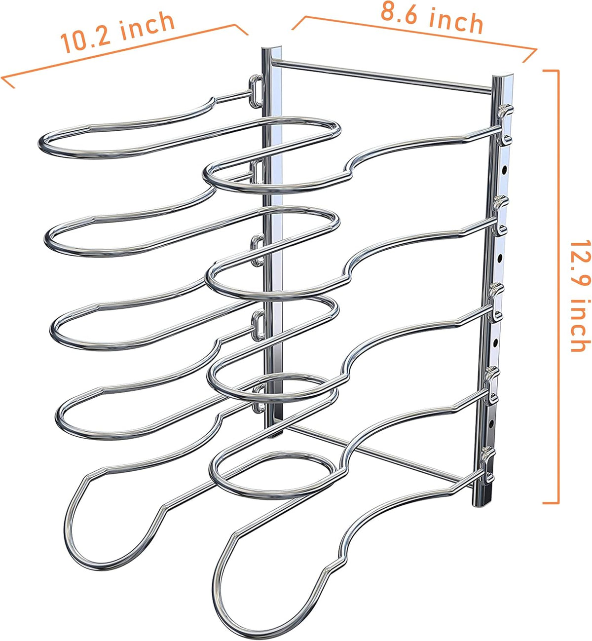Heavy Duty Pan Rack, Pot Lid Rack, Kitchen Cabinet Pantry Cookware Organizer Rack Holder with 5 Adjustable Dividers, Chrome - view 2