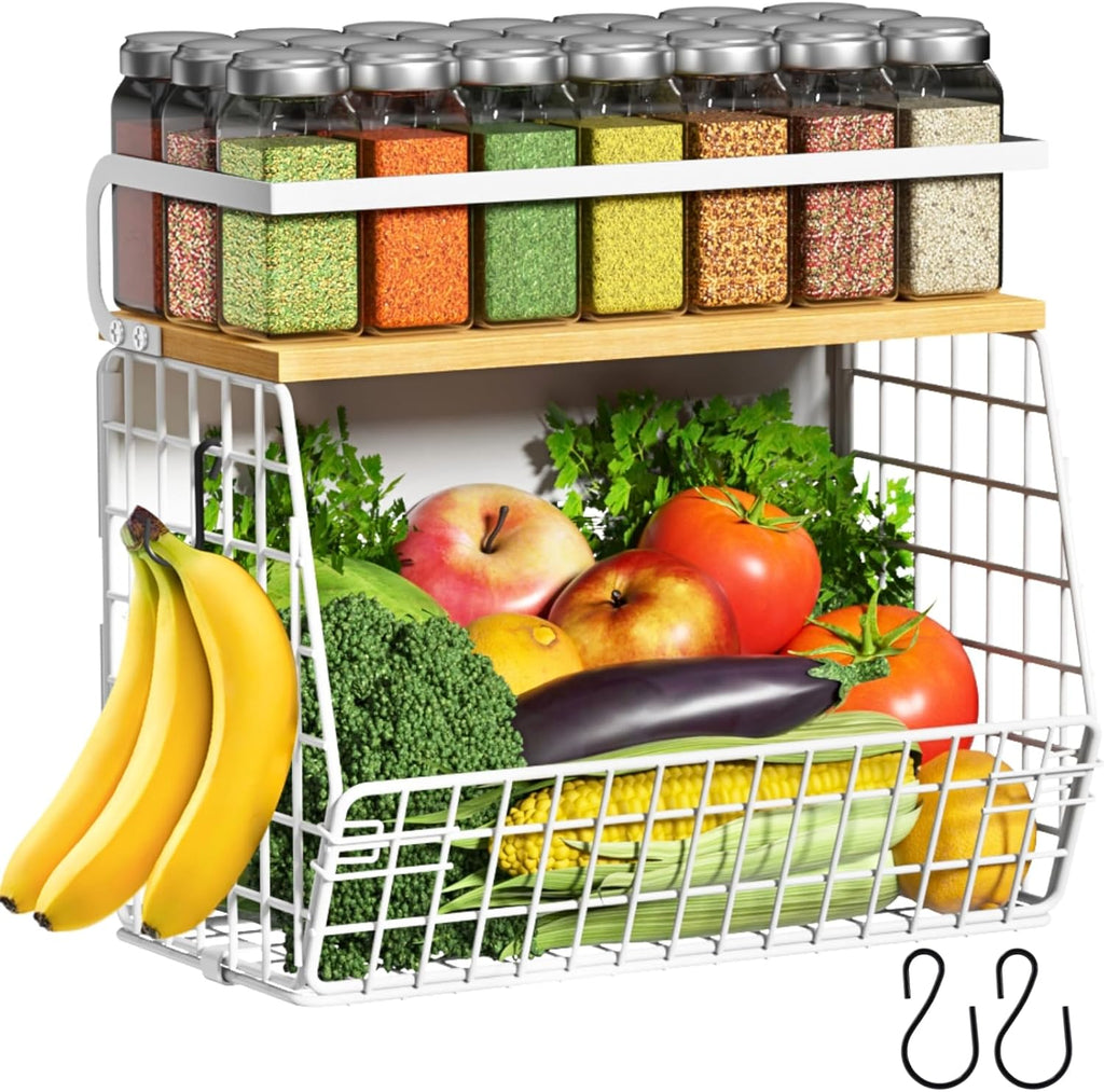 Magnetic Shelf for Fridge with Wood Lid, Fruit Potato and Onion Storage Bins, Pantry Organizers & Storage, Large Container Magnetic Spice Rack for Refrigerator, Kitchen Counter (Black, 1) - view 4