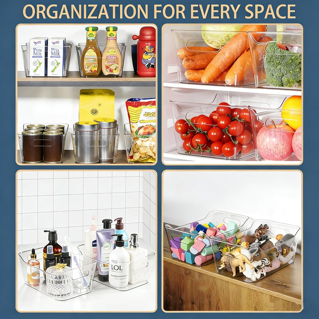12 Pack Plastic Storage Bins, Multi-Use Organizer Bins, Pantry Organizer, Clear Storage Containers for Home, Kitchen, Office, Cabinet, Shelf and Fridge Organization - view 7