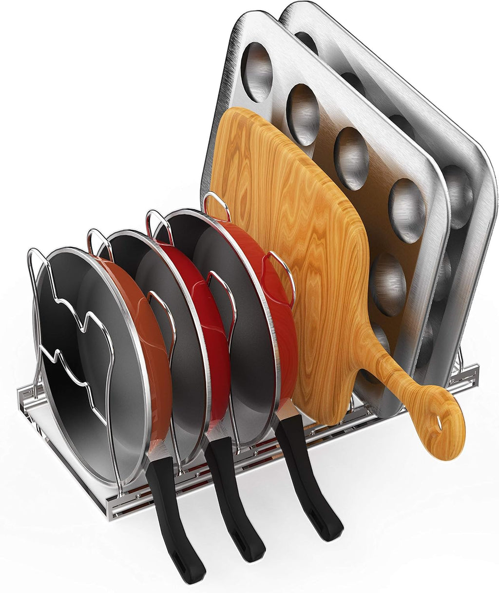 7 Adjustable Compartments Pot and Pan Organizer Rack Lid Holder, Chrome - view 6