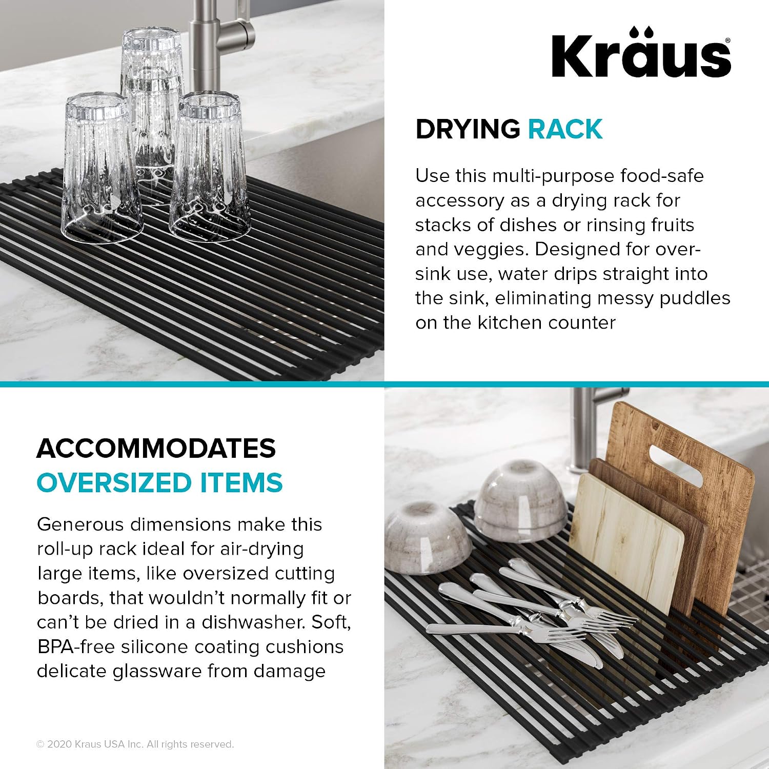 Kraus Multipurpose Over-Sink Roll-Up Dish Drying Rack, Colander and Trivet in Dark Grey, KRM-10DG - view 7