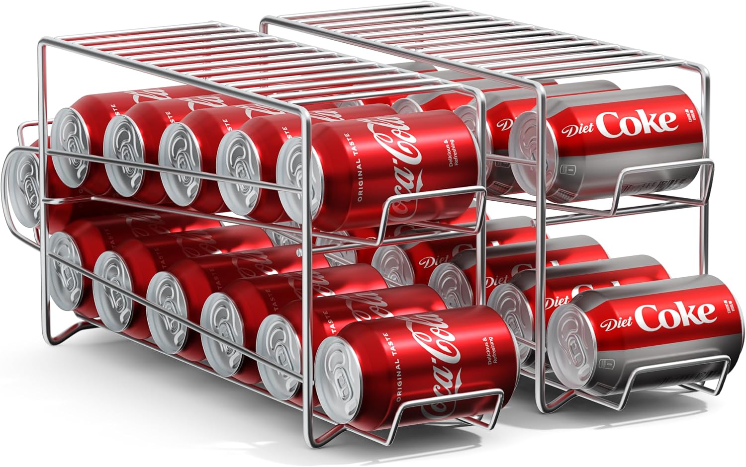 Soda Can Rack Beverage Dispenser 12 Can Dispenser Organizer for Refrigerator (2 Pack, Silver)