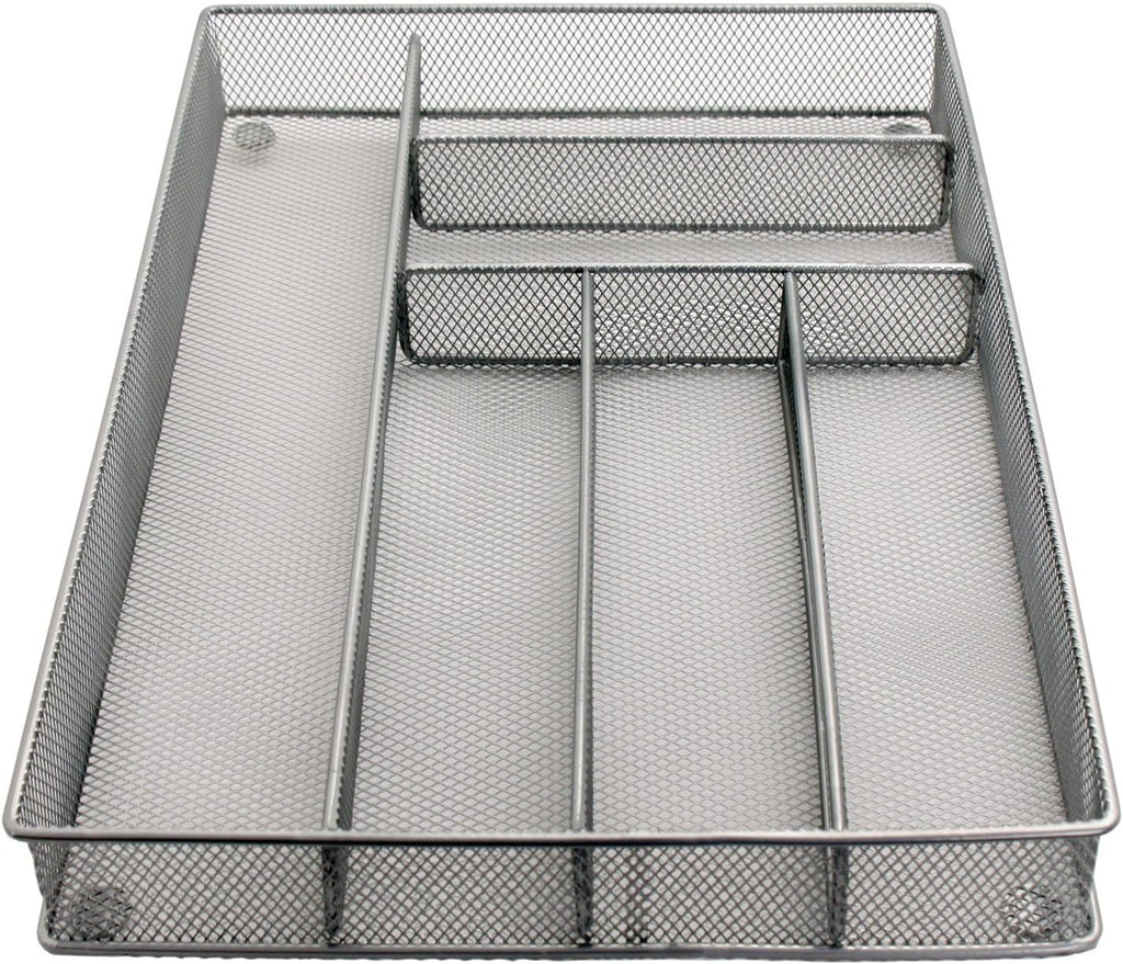 Mesh Large Cutlery Tray with Foam Feet - 6 Compartments - Kitchen Organization/Silverware Storage Utensil Flatware Tray - view 5