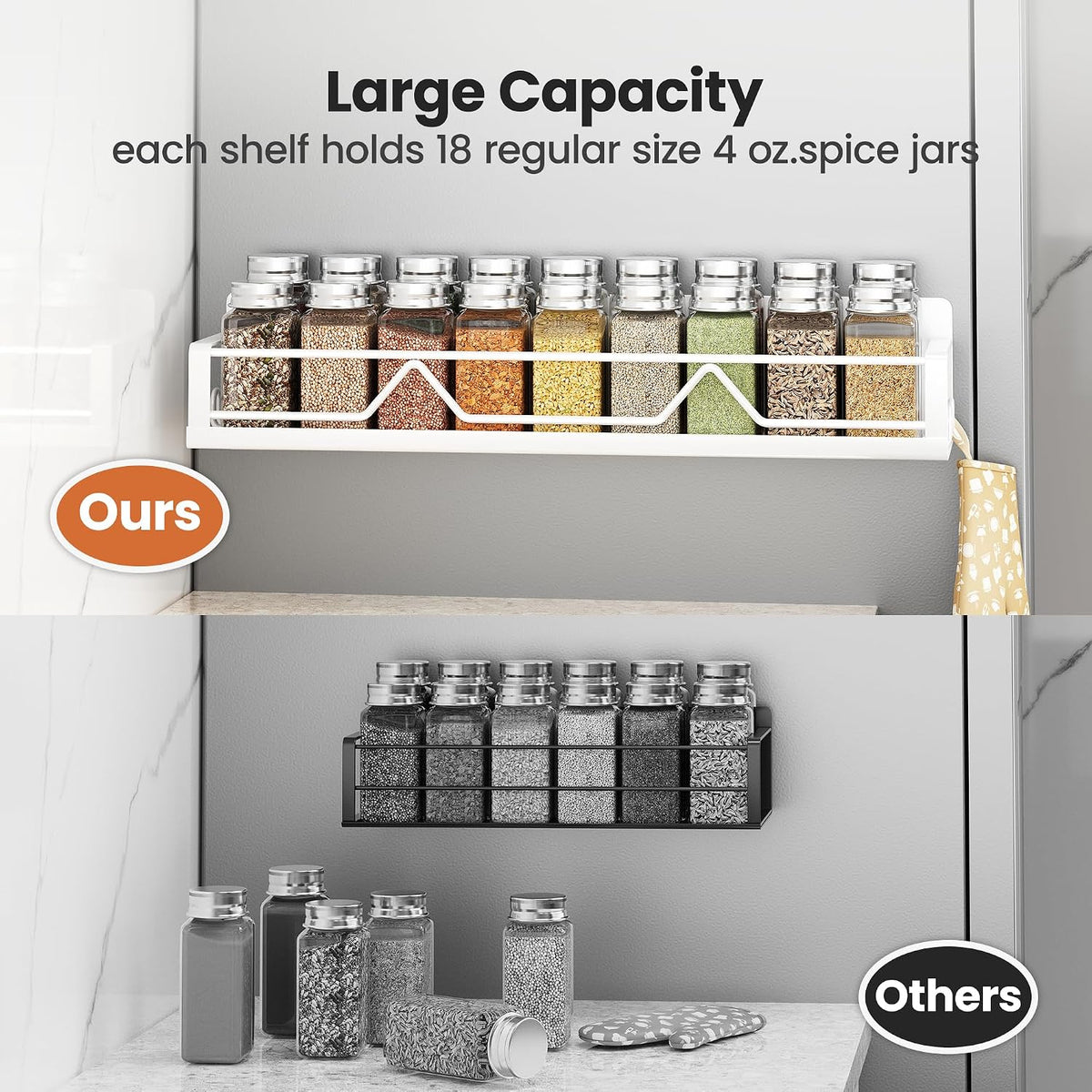 16.9 inch wide large capacity magnetic spice rack for refrigerator, 4 pack metal fridge shelf magnetic basket magnetic fridge shelf magnetic shelves for fridge (white) - view 3