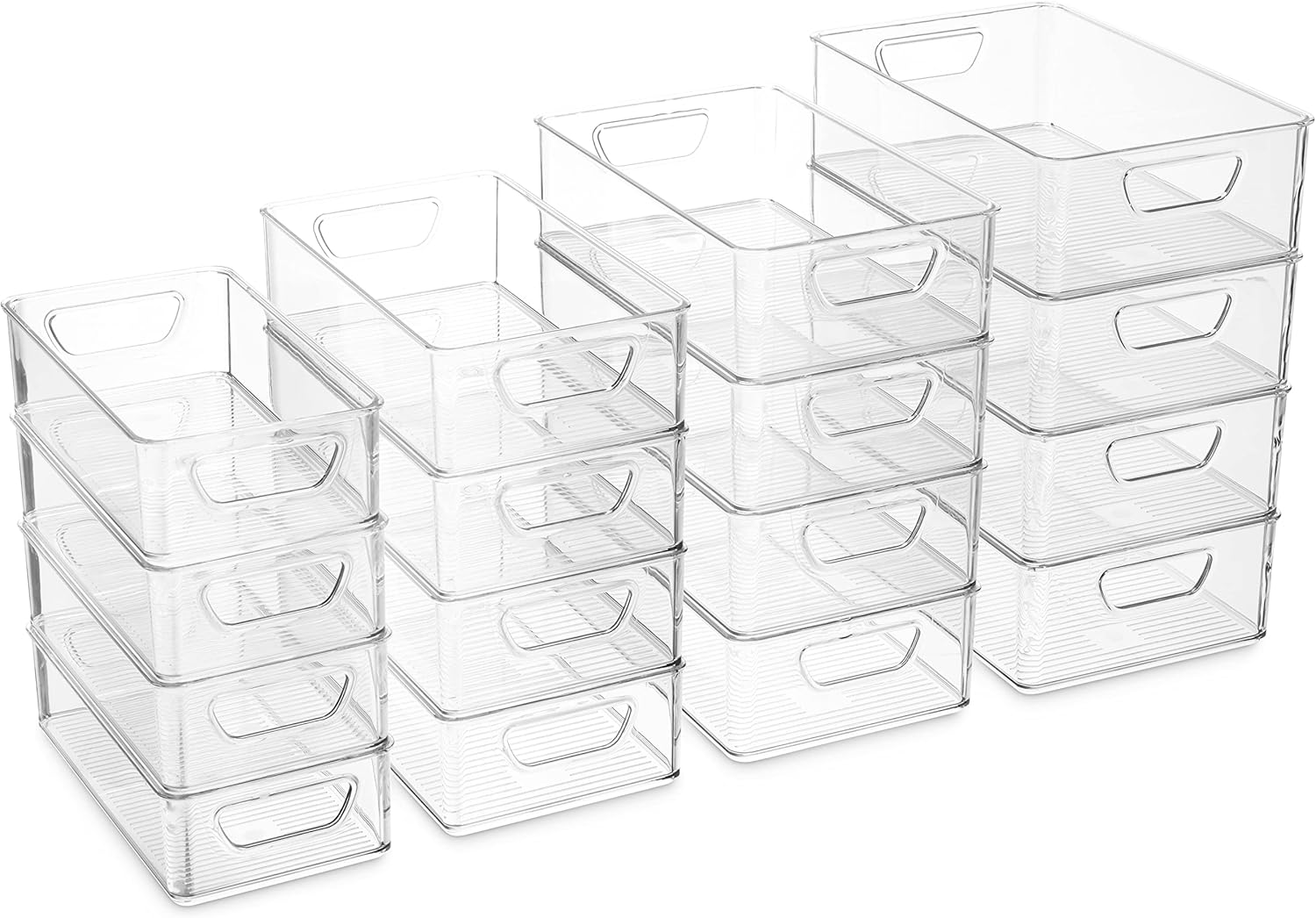 Set Of 16 Refrigerator Organizer Bins - Plastic Pantry Organization and Storage Baskets - Stackable Food Fridge Organizers with Cutout Handles for Freezer, Kitchen, Countertops, Cabinets - view 3