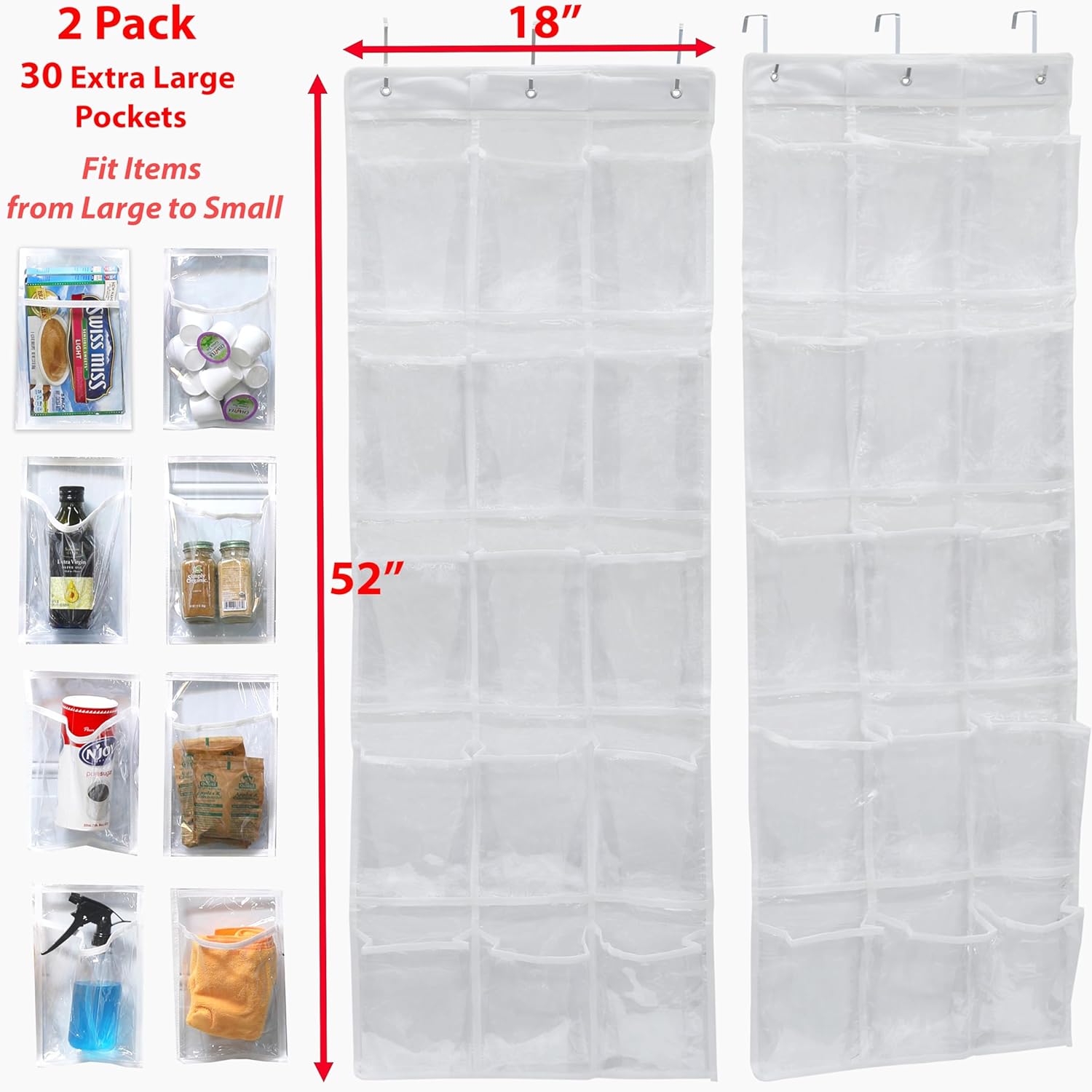 Simple Houseware 15 Pockets Clear Over the Door Pantry Organizer, 2 Pack | 52" x 18", Cabinet & Kitchen Hanging Storage - view 2
