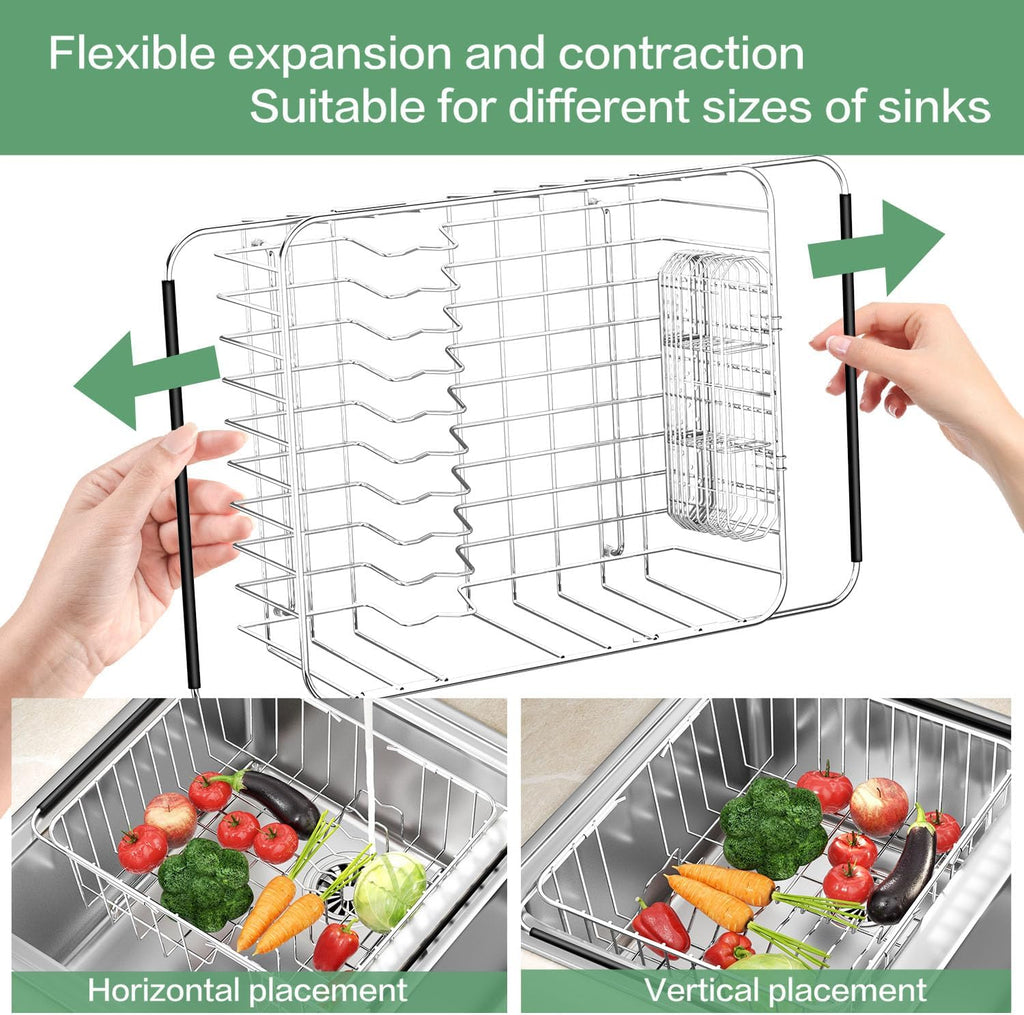 Large Dish Drainer Rack in Sink Adjustable, Expandable 304 Stainless Steel Metal Dish Drying Rack Organizer with Stainless Steel Utensil Holder Over Inside Sink Counter, Rustproof - view 6
