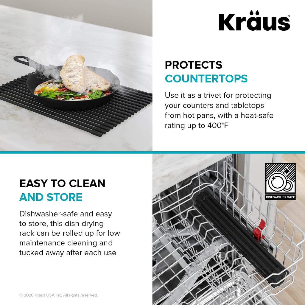 Kraus Multipurpose Over-Sink Roll-Up Dish Drying Rack, Colander and Trivet in Dark Grey, KRM-10DG - view 8