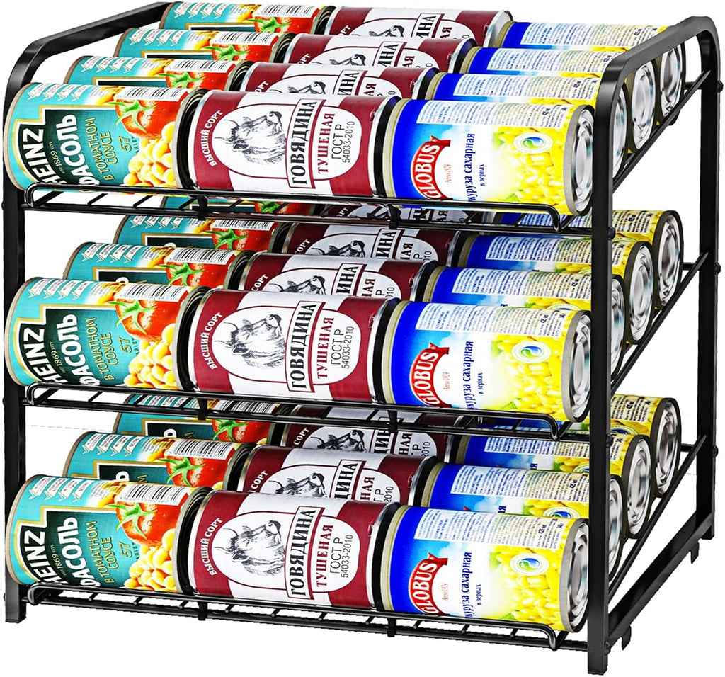 Can rack organizer, 3 tier stackable can storage dispenser, for food storage, kitchen or pantry, storage for 36 cans, black