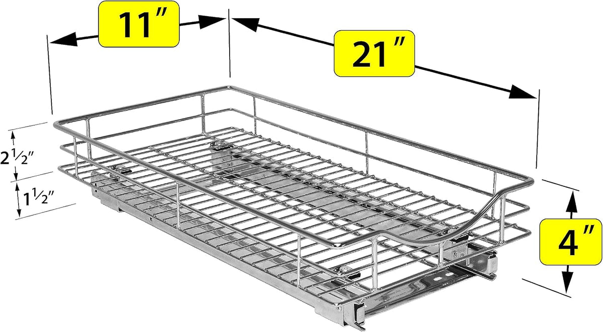 LYNK PROFESSIONAL Pull Out Cabinet Organizer, 11" x 21" Slide Out Cabinet Organizer Pull Out Drawer – Pull Out Shelves for Kitchen Cabinets – Under Sink Organizers - Lifetime Ltd. Warranty, Chrome - view 5