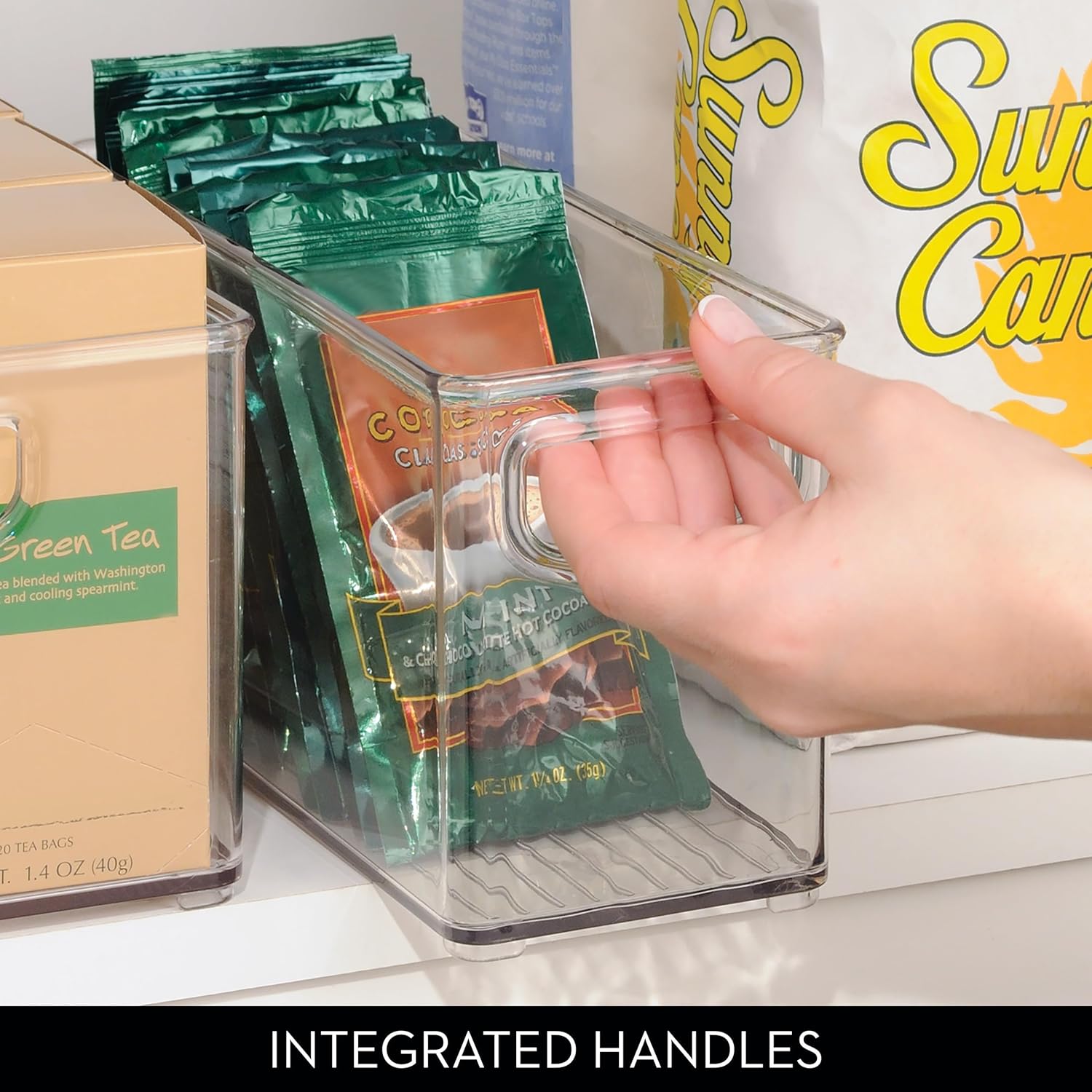 Plastic Stackable Pantry Bin, Set of 2, Clear | Storage Bin with Handles, For Cabinets or Fridge - view 5