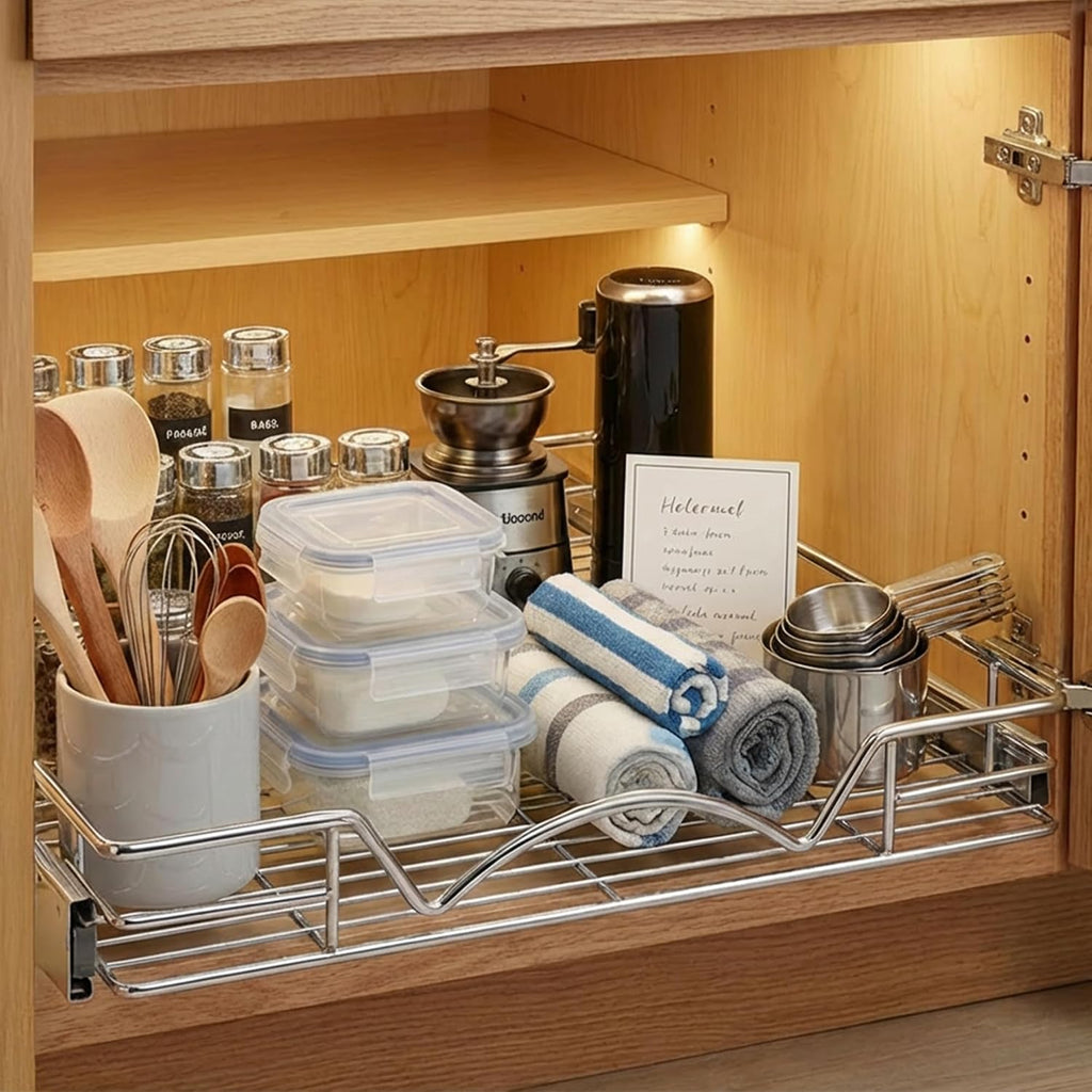 HOLDN’ STORAGE Pull Out Cabinet Organizer, 14”W x 21”D Cabinet Drawer | Heavy-Duty Caddy, Lifetime Limited Warranty, Steel Metal Cabinet Drawers, Chrome, Requires At Least 15-1/4” Cabinet Opening - view 7