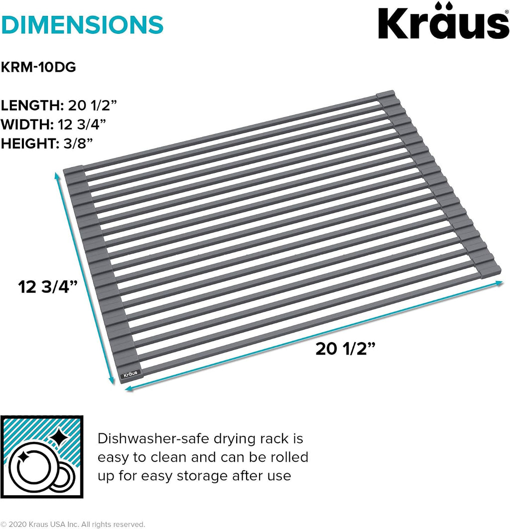 Kraus Multipurpose Over-Sink Roll-Up Dish Drying Rack, Colander and Trivet in Dark Grey, KRM-10DG - view 6