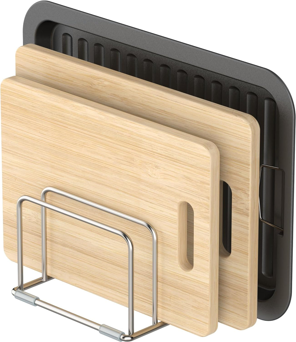 Cutting Board Holder, 2PSC Cutting Board Organizer Rack, 304 Stainless Steel Cookie Sheet Baking Pan and Tray Organizer for Kitchen Cabinet and Pantry Storage (1.0 Inch Width Slots) - view 7