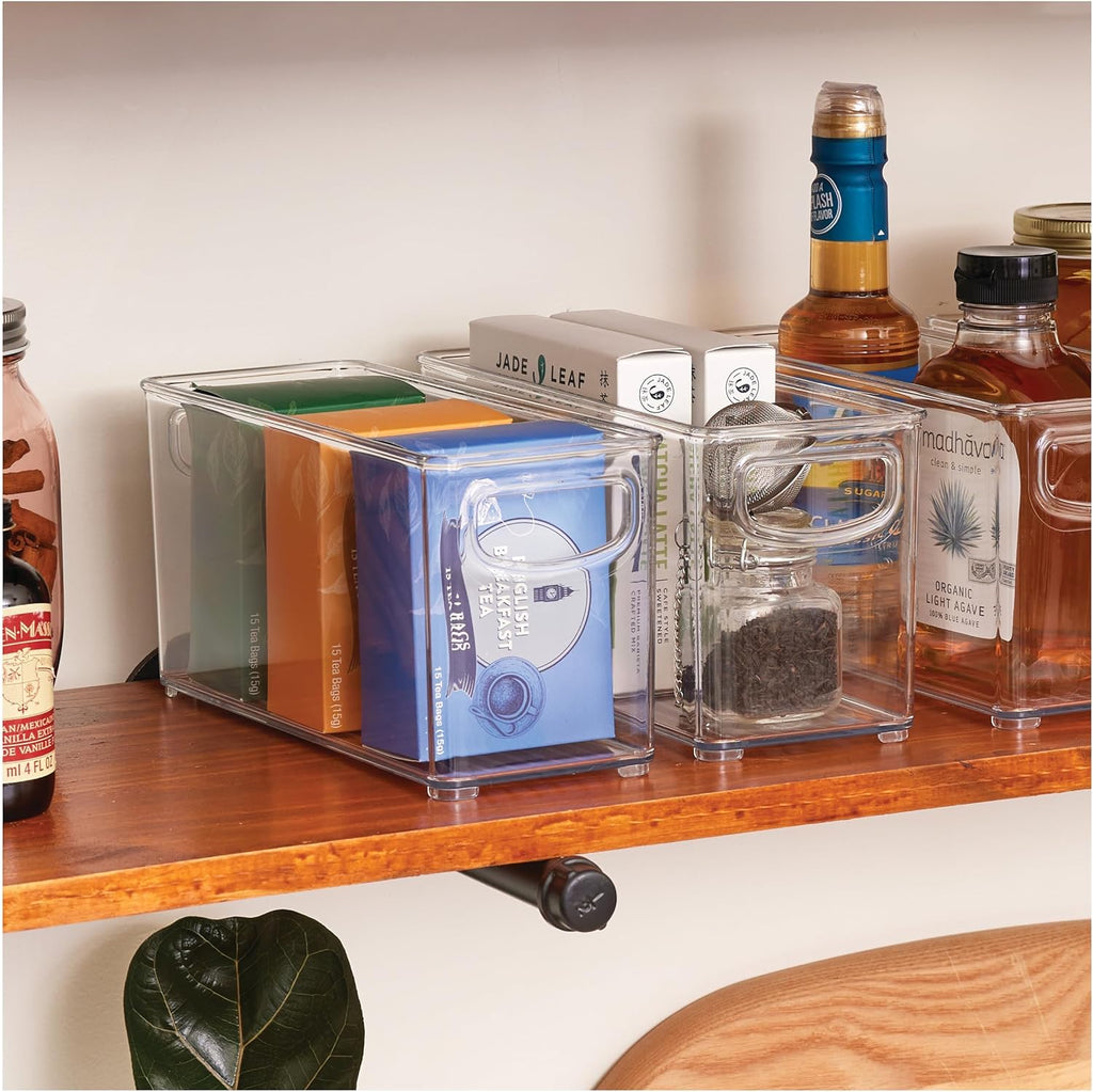 Plastic Stackable Pantry Bin, Set of 2, Clear | Storage Bin with Handles, For Cabinets or Fridge - view 3