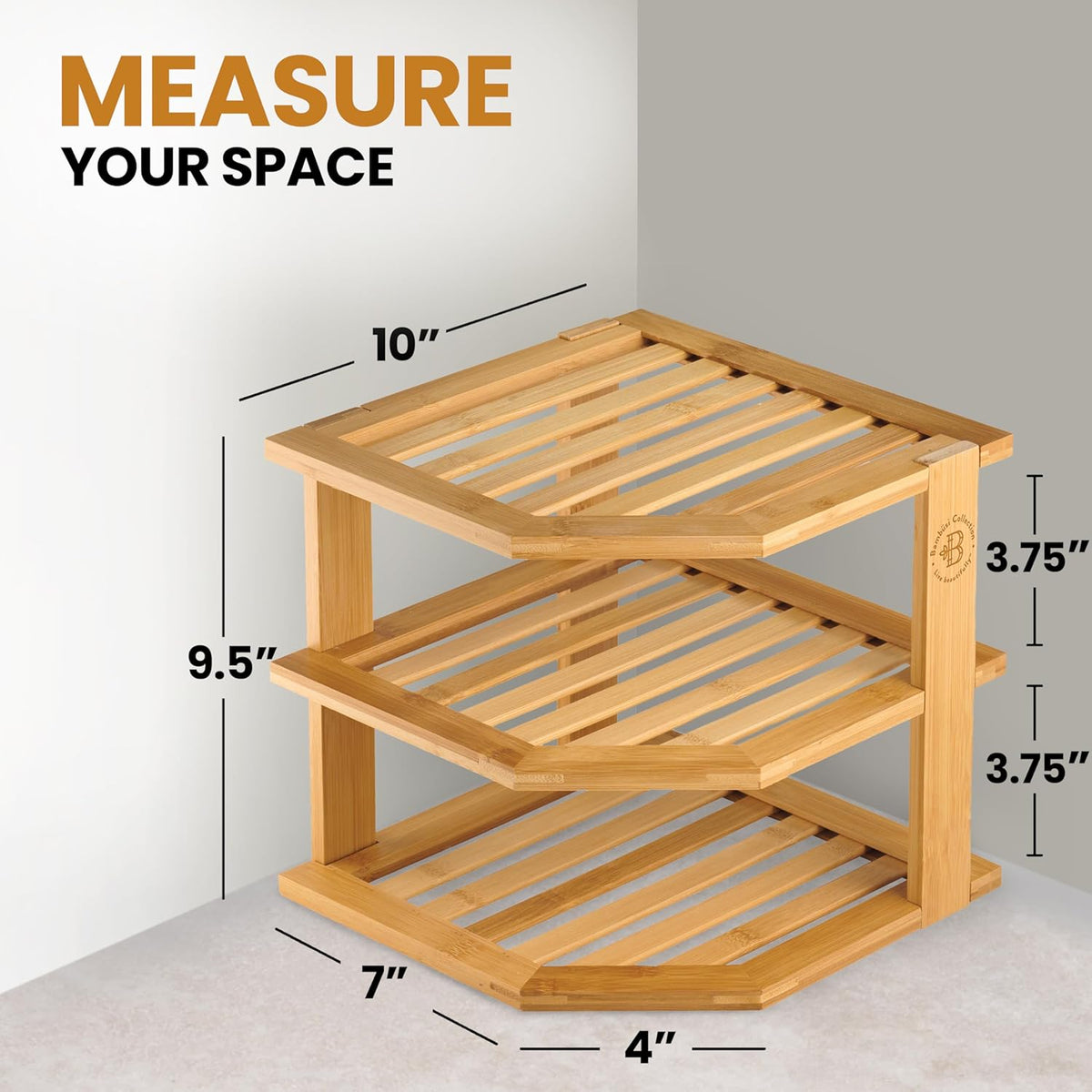 Plate organizer for cabinet, corner shelf, bamboo 3-tier kitchen organizer | kitchen cabinet organizer, corner countertop shelf, holds plates bowls mugs cups, kitchen organization, plate rack shelf - view 3