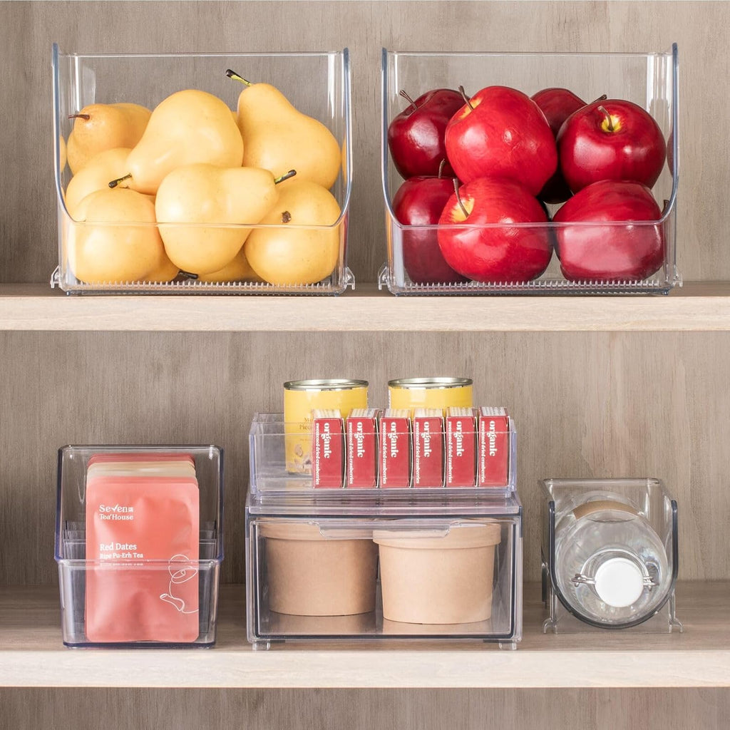 Plastic 4-Section Food Packet Organizer - Storage for Kitchen, Pantry, Cabinet, or Countertop - Organization for Spice Packets, Hot Chocolate, Seasoning Pouches, Ligne Collection, Clear - view 2