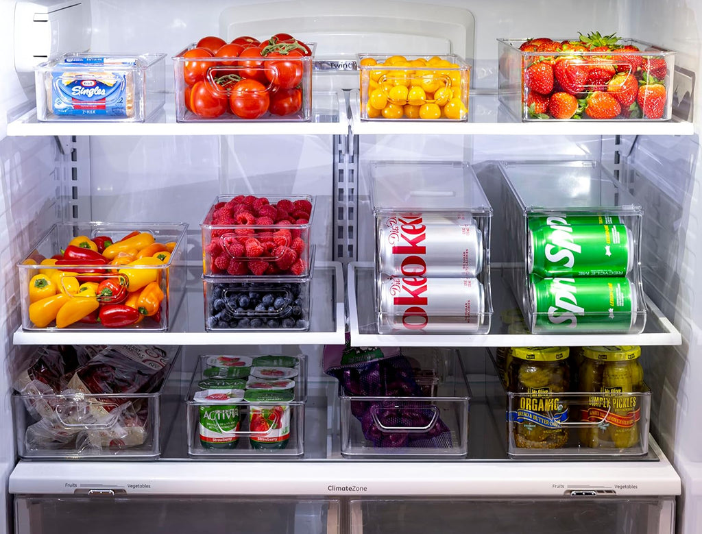 Set Of 16 Refrigerator Organizer Bins - Plastic Pantry Organization and Storage Baskets - Stackable Food Fridge Organizers with Cutout Handles for Freezer, Kitchen, Countertops, Cabinets - view 4