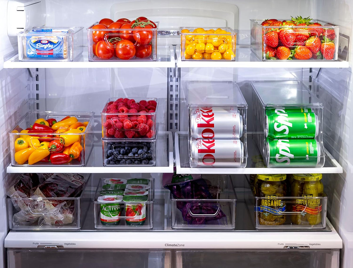 Set Of 16 Refrigerator Organizer Bins - Plastic Pantry Organization and Storage Baskets - Stackable Food Fridge Organizers with Cutout Handles for Freezer, Kitchen, Countertops, Cabinets - view 4