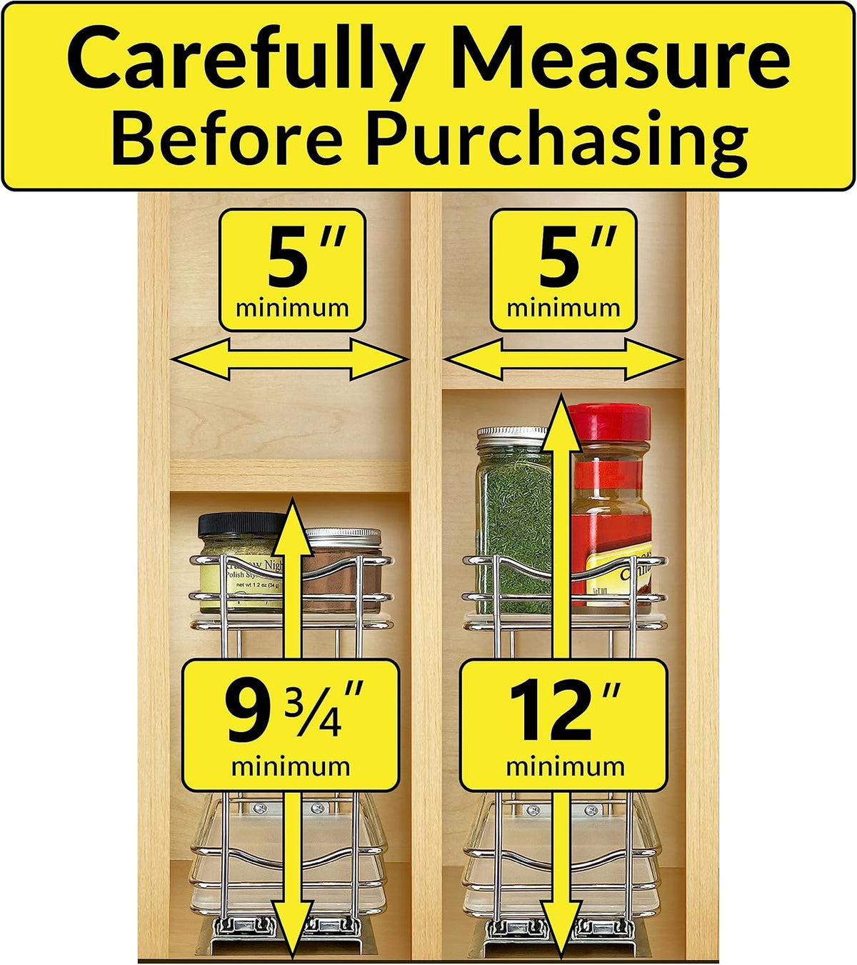 LYNK PROFESSIONAL Pull Out Spice Organization for Cabinets - 4-3/8 inch Wide – Spice Rack for Inside Cabinets, Slide Out Spice Rack Organizer for cabinet – Pull Out Spice Rack, Sliding 2 Tier Chrome - view 4