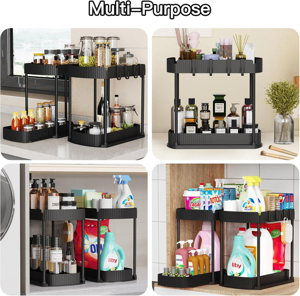 Multi-Purpose Pull-Out Storage Organizers, Under Sink/Cabinet Organizers and Storage for Bathroom & Kitchen, Black, 12.8 Inches, 2 Packs - view 6