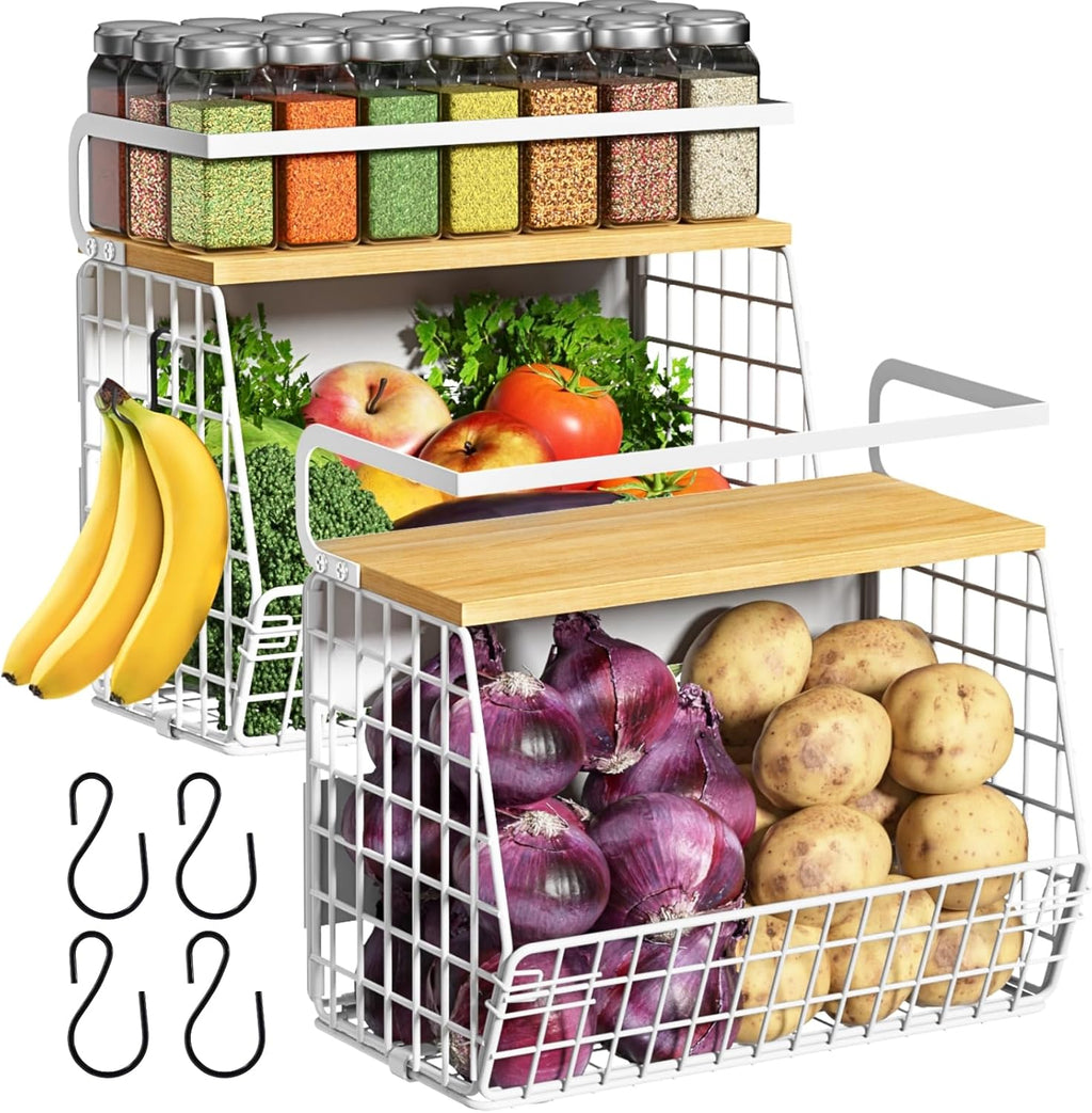Magnetic Shelf for Fridge with Wood Lid, Fruit Potato and Onion Storage Bins, Pantry Organizers & Storage, Large Container Magnetic Spice Rack for Refrigerator, Kitchen Counter (Black, 1) - view 7