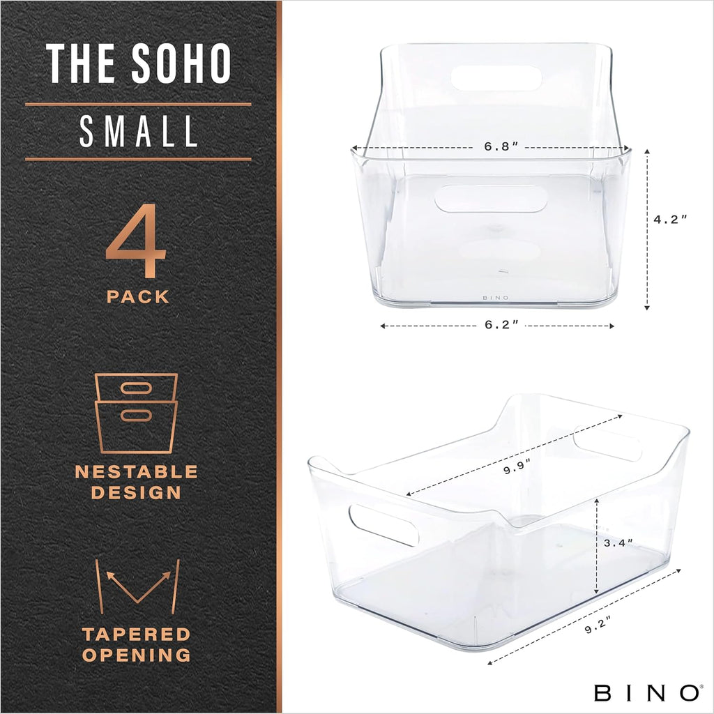 BINO | Plastic Organizer Bins, Small - 4 Pack | The SOHO Collection | Multi-Use Plastic Bin | Pantry & Freezer Organizer Bin | Storage Containers | Bins for Home & Kitchen Org - view 2