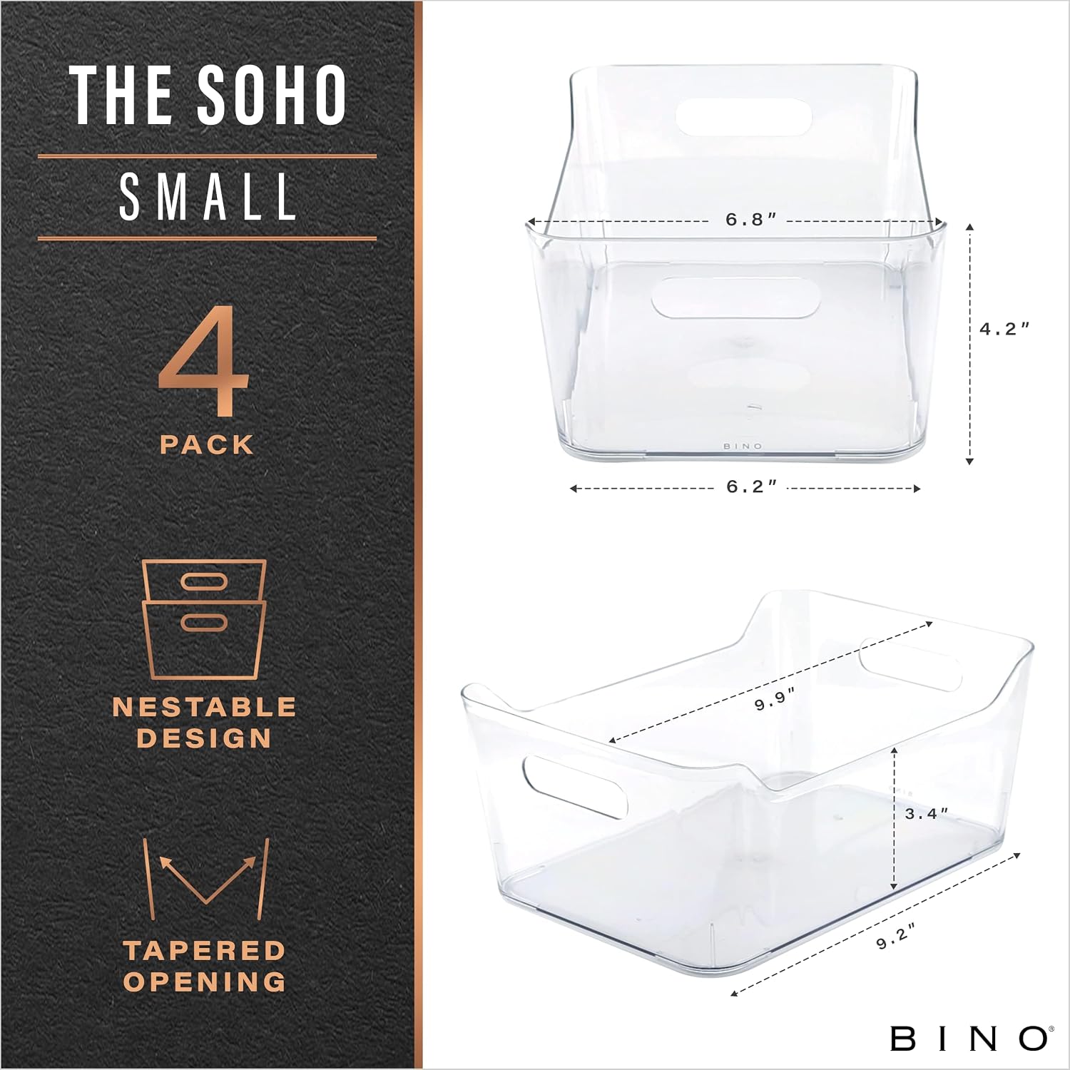 BINO | Plastic Organizer Bins, Small - 4 Pack | The SOHO Collection | Multi-Use Plastic Bin | Pantry & Freezer Organizer Bin | Storage Containers | Bins for Home & Kitchen Org - view 2