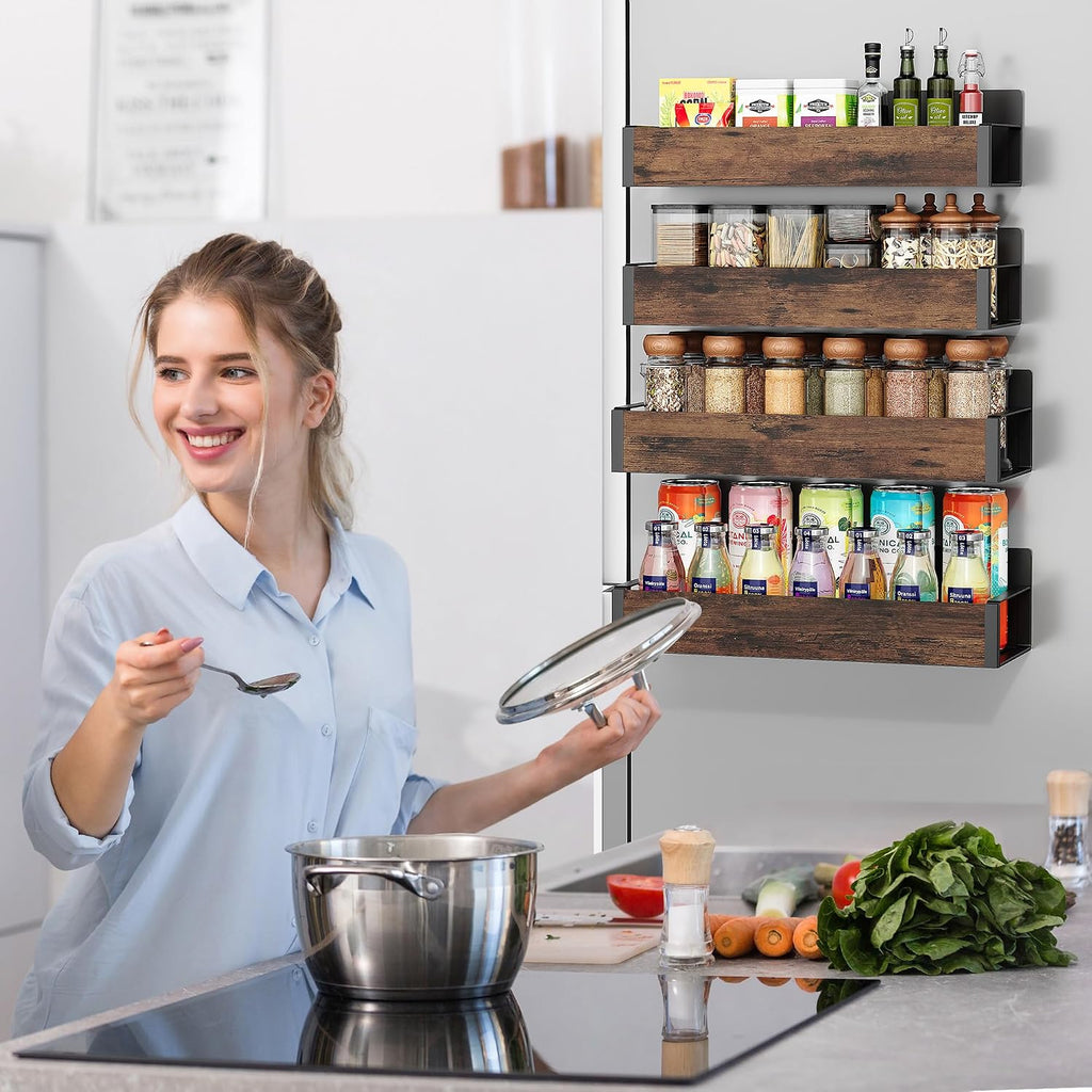 4 pack moveable fridge magnetic spice racks, metal (wood) - view 4