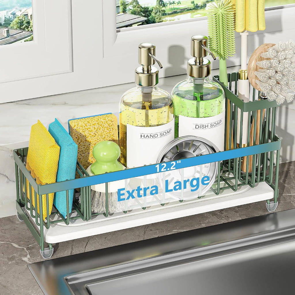 Extra Large Sink Caddy Organizer with Drying Stone, Black Sponge Holder for Kitchen, Dish Brush Holder for Countertop, Kitchen Decor Storage and Essentials - view 6