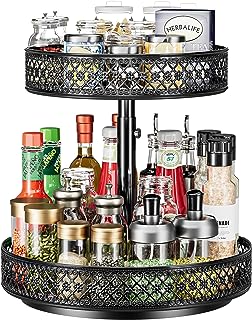 2 Tier Lazy Susan Organizer - Adjustable Rotating Spice Rack 12 inch