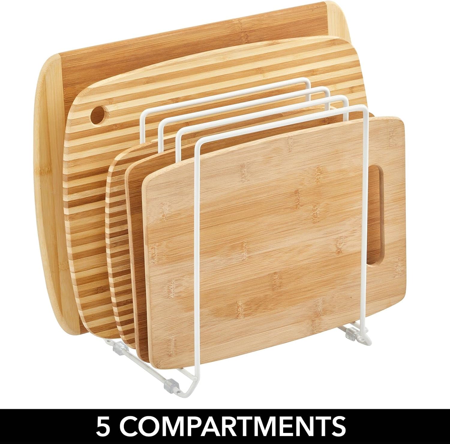 X-Large Steel Storage Tray Organizer Rack for Kitchen Cabinet - Divided Holder with 5 Slots for Skillets, Frying Pan, Pot Lids, Cutting Board, Baking Sheets - Concerto Collection - White - view 4