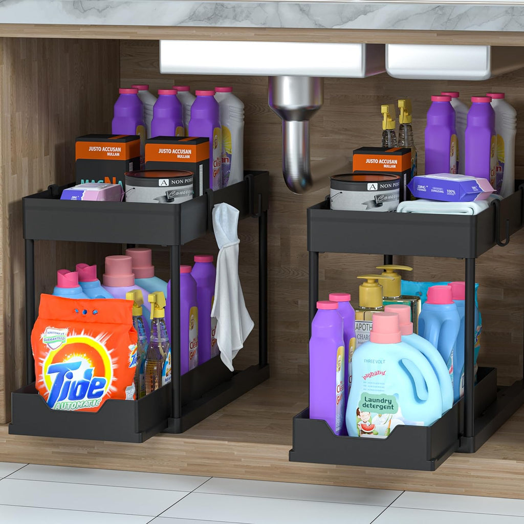 Under Sink Organizer 2 Pack, Bathroom Cabinet Organizer, 2 Tier Sliding Cabinet Basket Organizer Drawer, Multi-Purpose Bath Collection Baskets for Bathroom (Black) - view 4