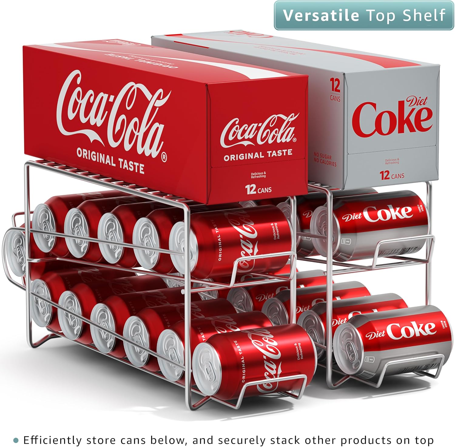 Soda Can Rack Beverage Dispenser 12 Can Dispenser Organizer for Refrigerator (2 Pack, Silver) - view 8