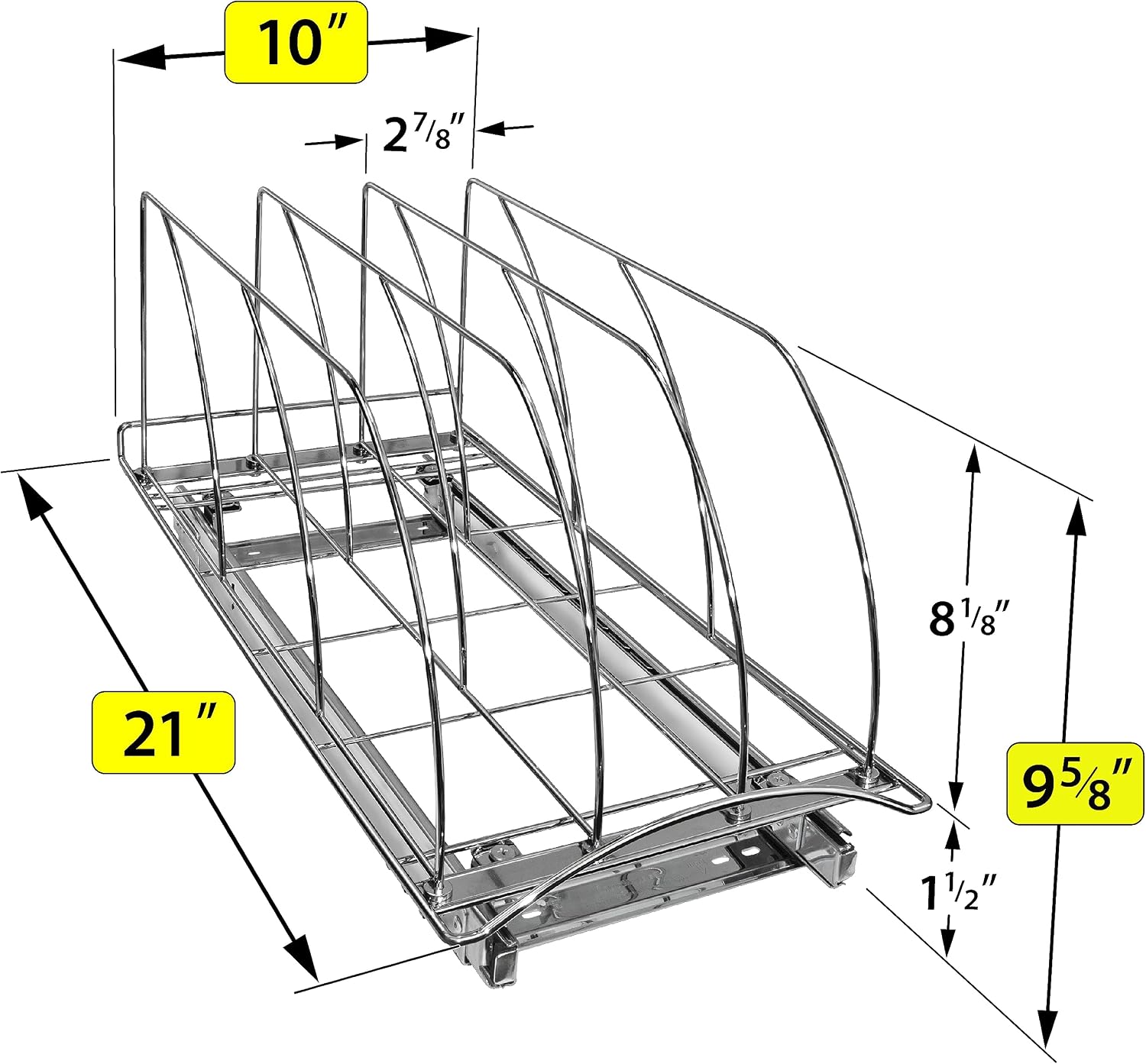 Pull Out Cookie Sheet Organizer for Cabinet – Baking Sheet Organizer – Sheet Pan Organizer - Lifetime Ltd. Warranty – 10” x 21” Deep Inside Cabinet, Chrome - view 5