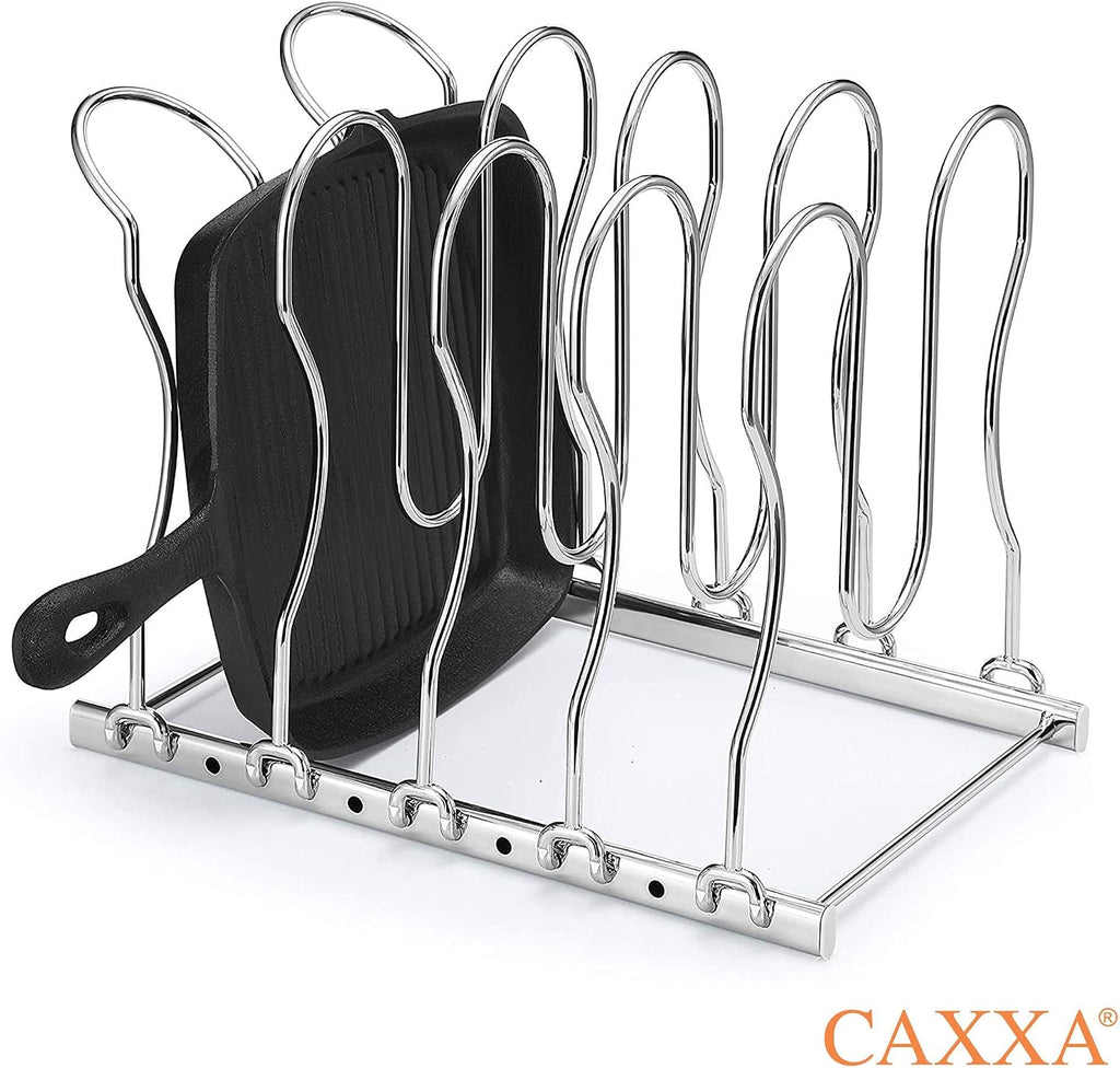 Heavy Duty Pan Rack, Pot Lid Rack, Kitchen Cabinet Pantry Cookware Organizer Rack Holder with 5 Adjustable Dividers, Chrome - view 6