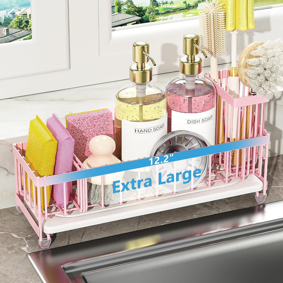 Extra Large Sink Caddy Organizer with Drying Stone, Black Sponge Holder for Kitchen, Dish Brush Holder for Countertop, Kitchen Decor Storage and Essentials - view 7