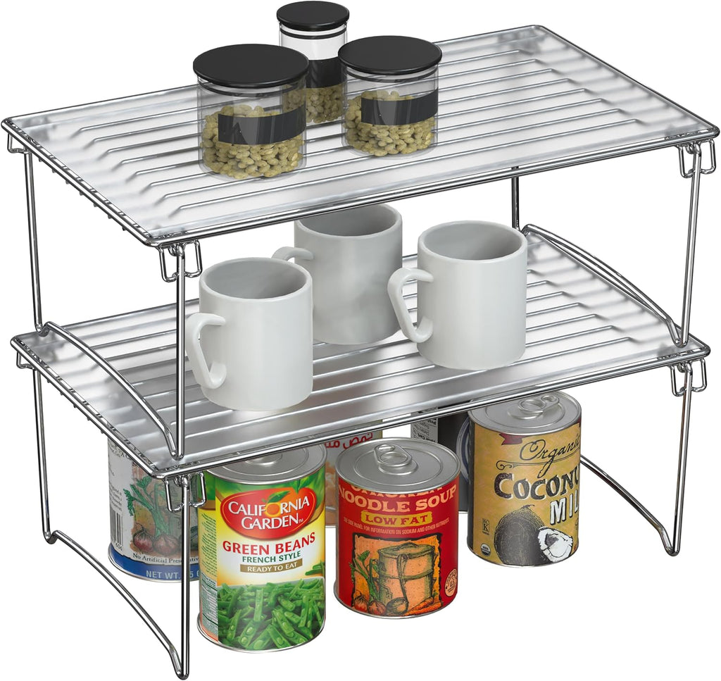 Stackable Cabinet Shelf Organizer, 2 Pack, Chrome