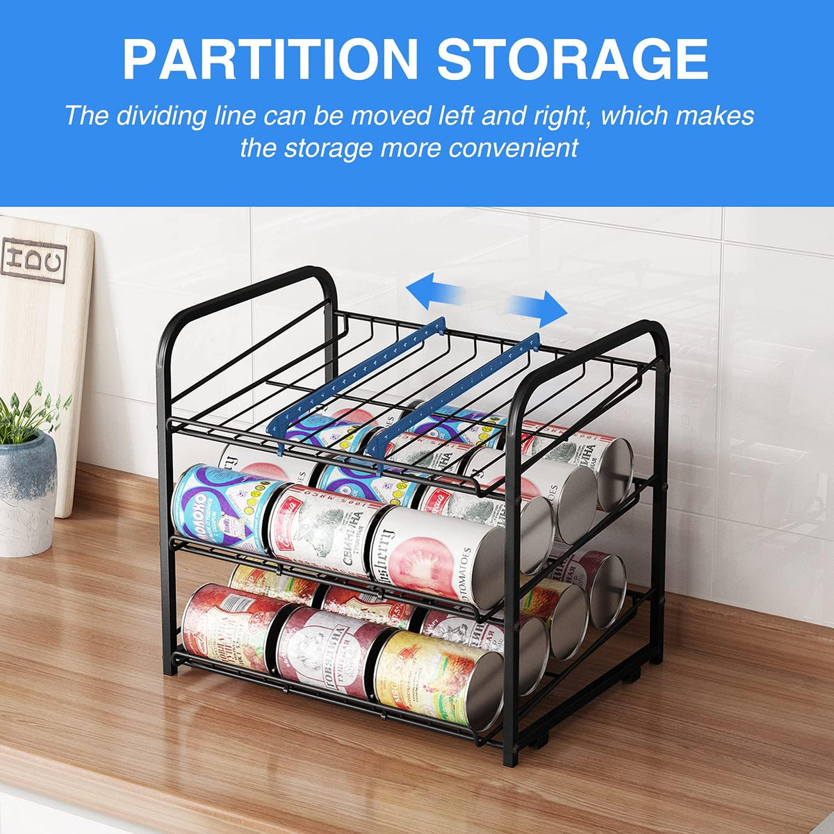 Can rack organizer, 3 tier stackable can storage dispenser, for food storage, kitchen or pantry, storage for 36 cans, black - view 5