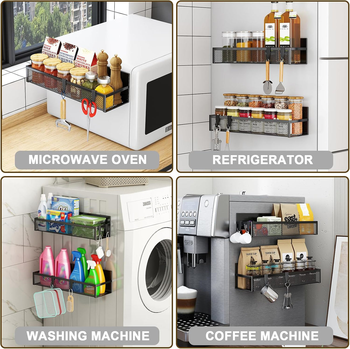 Magnetic spice rack for refrigerator, 2 pack magnetic shelf, fridge magnet organizer with moveable 4 hooks, magnetic fridge shelf for kitchen organization and storage (2 pack) - view 5