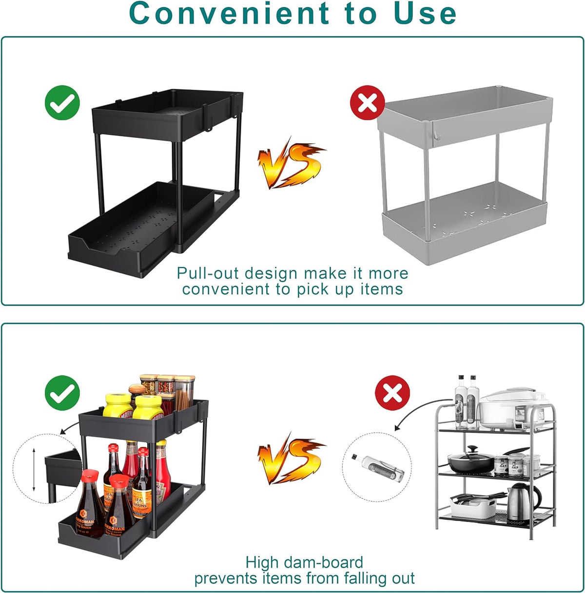 Under Sink Organizer 2 Pack, Bathroom Cabinet Organizer, 2 Tier Sliding Cabinet Basket Organizer Drawer, Multi-Purpose Bath Collection Baskets for Bathroom (Black) - view 8