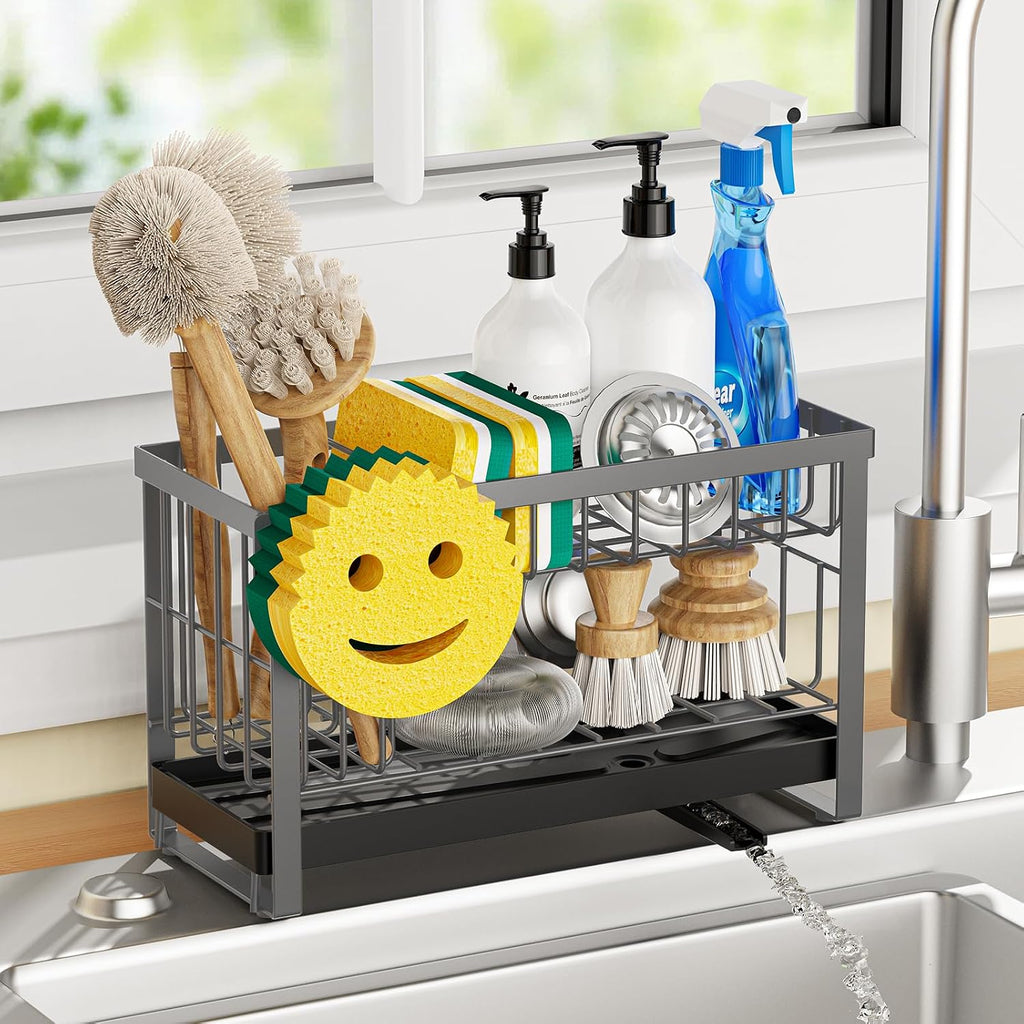Sponge Holder for Kitchen Sink,Smiley Face Sink Caddy with Removable Brush Holder,Self-Draining Sponge Caddy for Sponge,Soap,Dish Brush,Scrubber,Kitchen Essentials and Gadgets - view 6