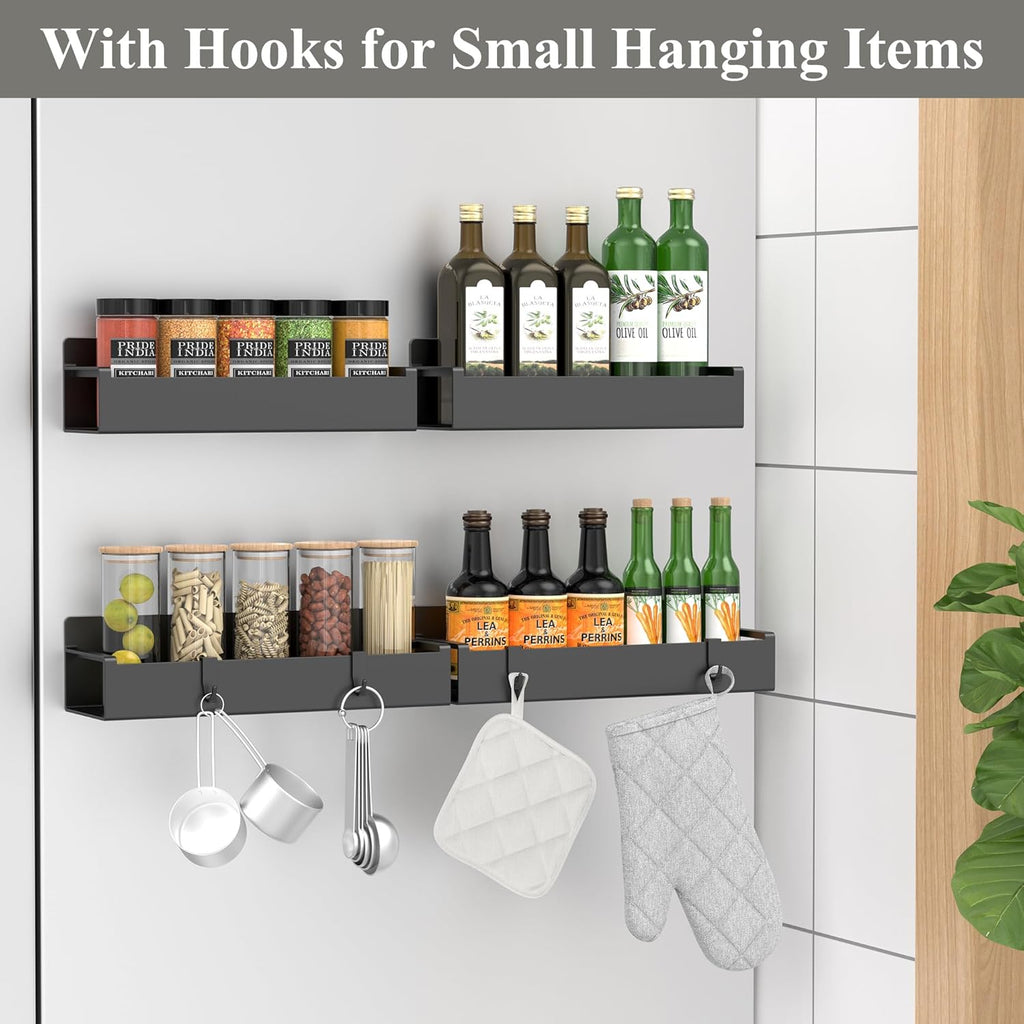 4 pack magnetic spice rack organizer for refrigerator and oven, black fridge organizers and storage for kitchen - view 2