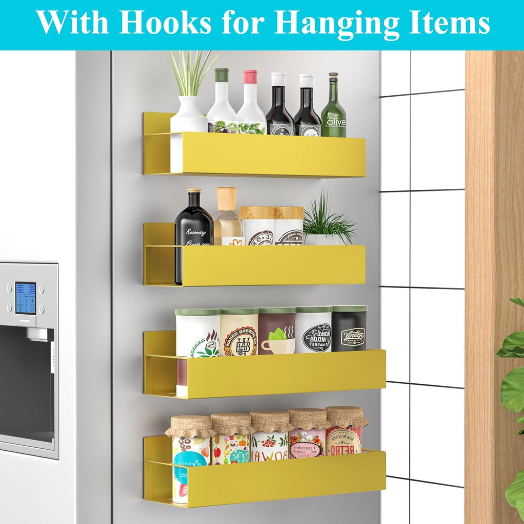 4 Pack Magnetic Spice Storage Rack Organizer for Refrigerator and Oven, Gold Fridge Organizers and Storage - view 2