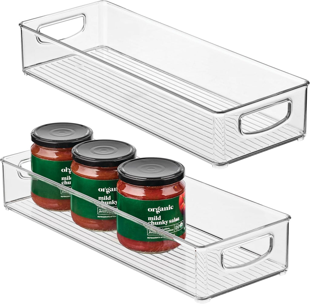 Slim Extra Long Clear Storage Bin, 2-Pack | Narrow, Stackable, Kitchen or Pantry Organizer